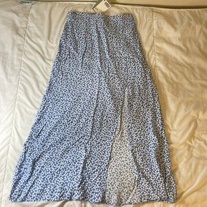 H&M Blue Floral Midi Skirt with Slit